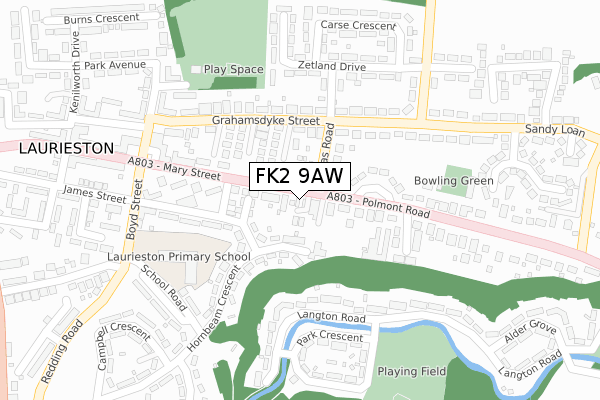 FK2 9AW map - large scale - OS Open Zoomstack (Ordnance Survey)