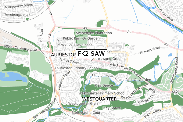 FK2 9AW map - small scale - OS Open Zoomstack (Ordnance Survey)