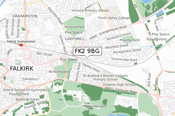 FK2 9BG map - small scale - OS Open Zoomstack (Ordnance Survey)