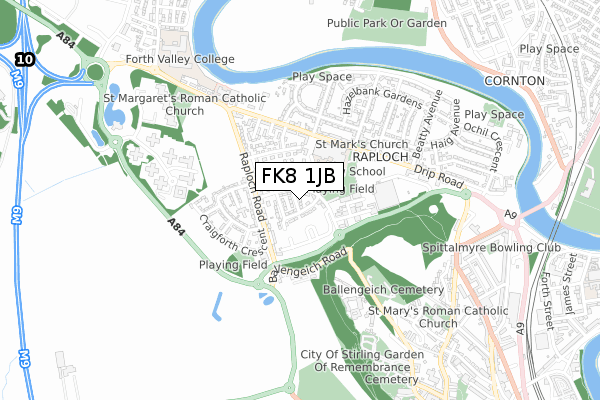 FK8 1JB map - small scale - OS Open Zoomstack (Ordnance Survey)