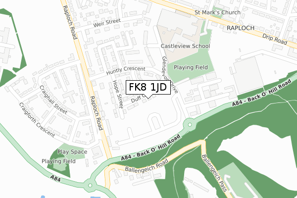 FK8 1JD map - large scale - OS Open Zoomstack (Ordnance Survey)