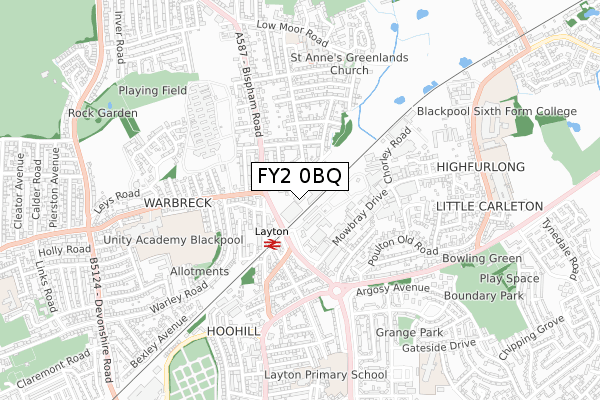 FY2 0BQ map - small scale - OS Open Zoomstack (Ordnance Survey)