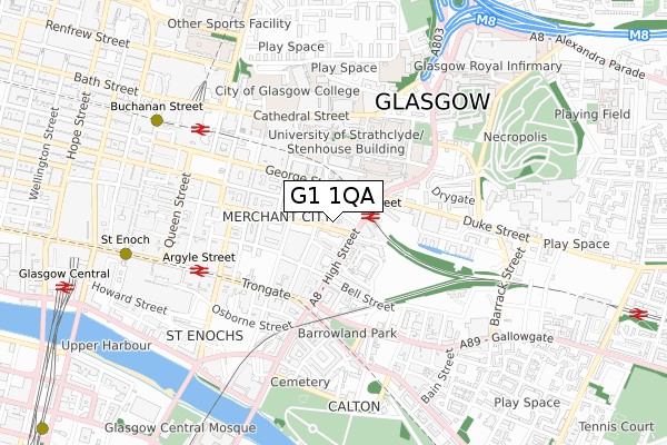 G1 1QA map - small scale - OS Open Zoomstack (Ordnance Survey)