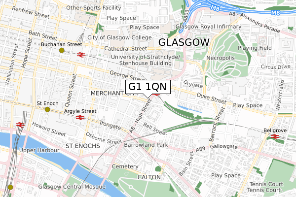 G1 1QN map - small scale - OS Open Zoomstack (Ordnance Survey)