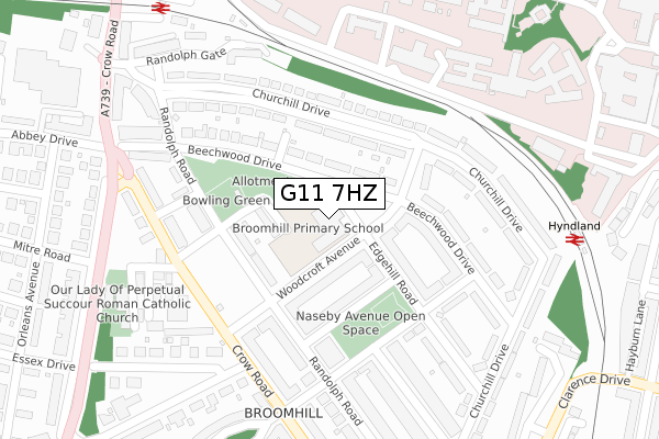 G11 7HZ map - large scale - OS Open Zoomstack (Ordnance Survey)