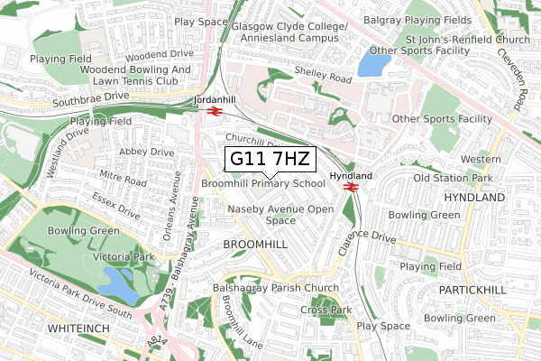 G11 7HZ map - small scale - OS Open Zoomstack (Ordnance Survey)