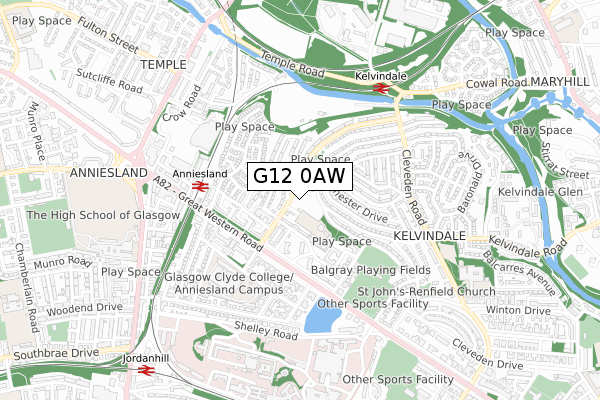 G12 0AW map - small scale - OS Open Zoomstack (Ordnance Survey)