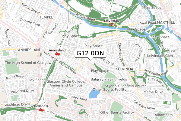 G12 0DN map - small scale - OS Open Zoomstack (Ordnance Survey)