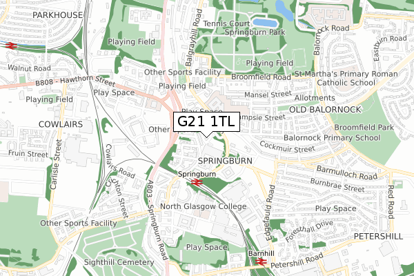 G21 1TL map - small scale - OS Open Zoomstack (Ordnance Survey)