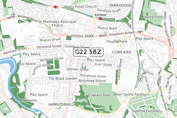 G22 5BZ map - small scale - OS Open Zoomstack (Ordnance Survey)