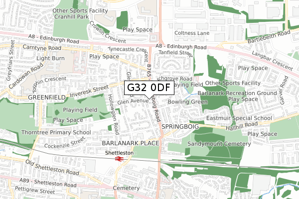 G32 0DF map - small scale - OS Open Zoomstack (Ordnance Survey)