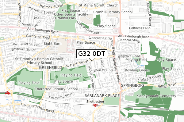 G32 0DT map - small scale - OS Open Zoomstack (Ordnance Survey)