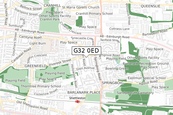 G32 0ED map - small scale - OS Open Zoomstack (Ordnance Survey)