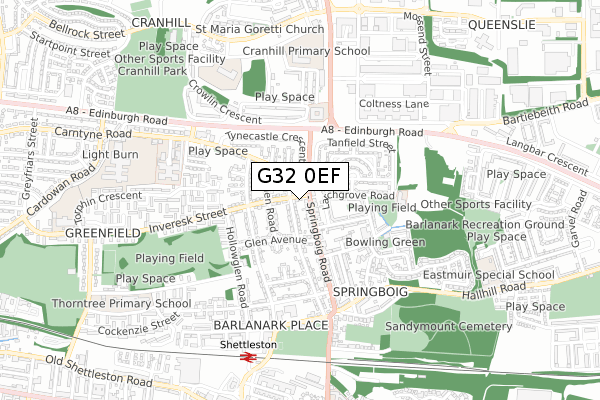 G32 0EF map - small scale - OS Open Zoomstack (Ordnance Survey)