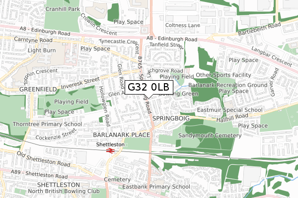 G32 0LB map - small scale - OS Open Zoomstack (Ordnance Survey)