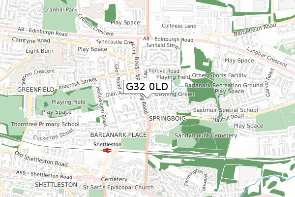 G32 0LD map - small scale - OS Open Zoomstack (Ordnance Survey)