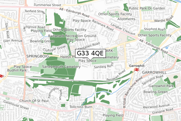 G33 4QE map - small scale - OS Open Zoomstack (Ordnance Survey)