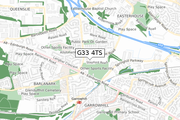 G33 4TS map - small scale - OS Open Zoomstack (Ordnance Survey)