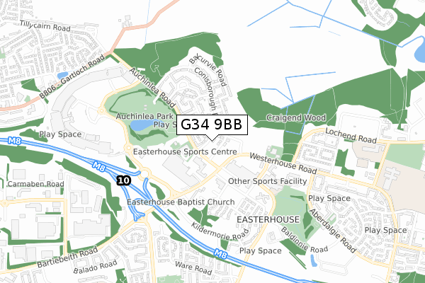 G34 9BB map - small scale - OS Open Zoomstack (Ordnance Survey)