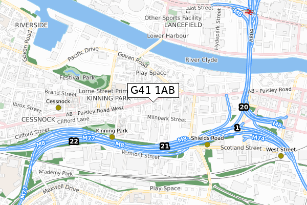 G41 1AB map - small scale - OS Open Zoomstack (Ordnance Survey)