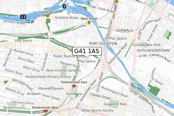 G41 1AS map - small scale - OS Open Zoomstack (Ordnance Survey)