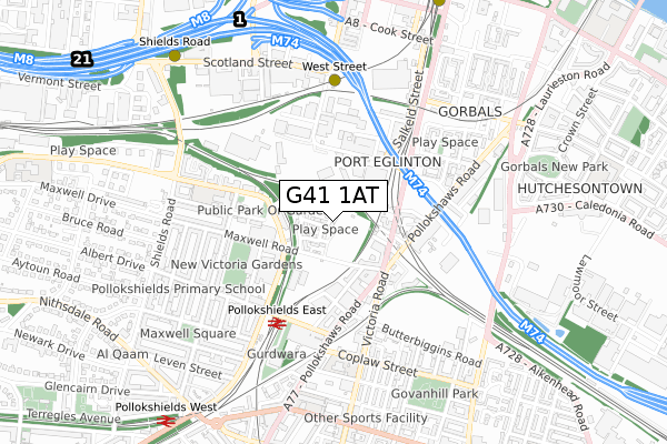 G41 1AT map - small scale - OS Open Zoomstack (Ordnance Survey)