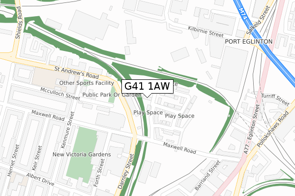 G41 1AW map - large scale - OS Open Zoomstack (Ordnance Survey)