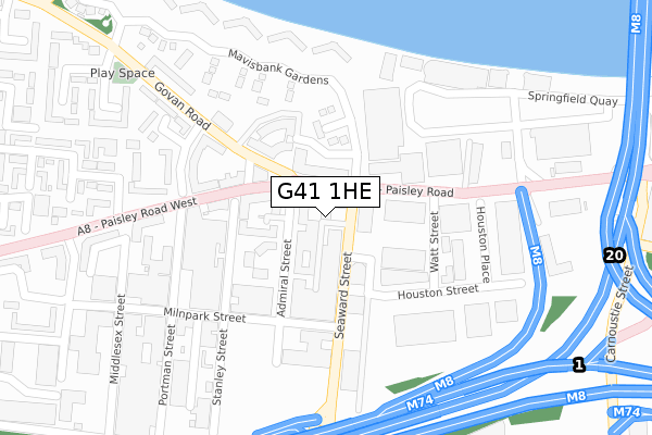 G41 1HE map - large scale - OS Open Zoomstack (Ordnance Survey)