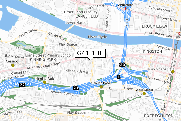 G41 1HE map - small scale - OS Open Zoomstack (Ordnance Survey)