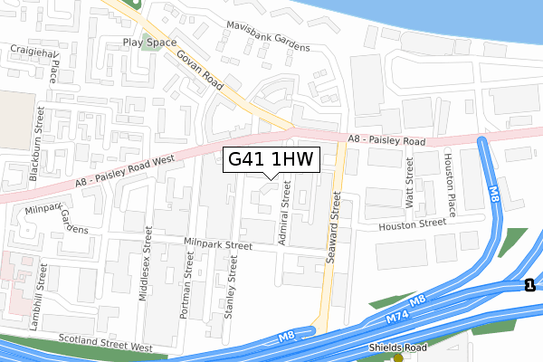 G41 1HW map - large scale - OS Open Zoomstack (Ordnance Survey)