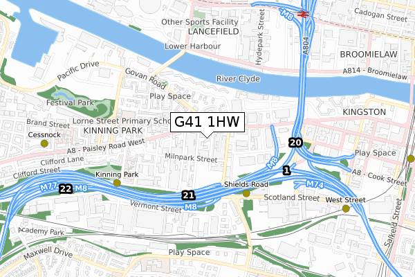 G41 1HW map - small scale - OS Open Zoomstack (Ordnance Survey)