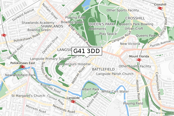 G41 3DD map - small scale - OS Open Zoomstack (Ordnance Survey)