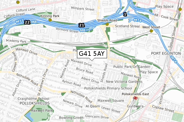 G41 5AY map - small scale - OS Open Zoomstack (Ordnance Survey)