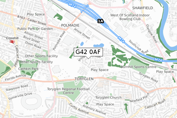 G42 0AF map - small scale - OS Open Zoomstack (Ordnance Survey)