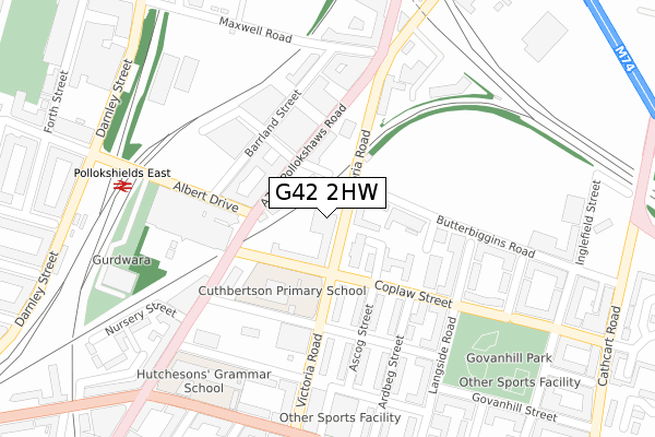 G42 2HW map - large scale - OS Open Zoomstack (Ordnance Survey)