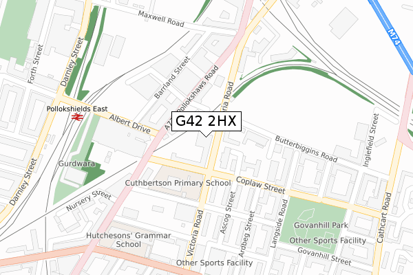 G42 2HX map - large scale - OS Open Zoomstack (Ordnance Survey)