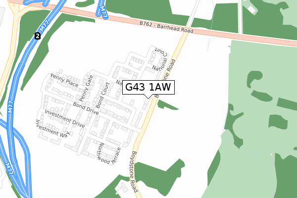 G43 1AW map - large scale - OS Open Zoomstack (Ordnance Survey)