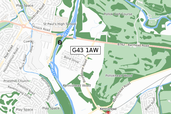 G43 1AW map - small scale - OS Open Zoomstack (Ordnance Survey)