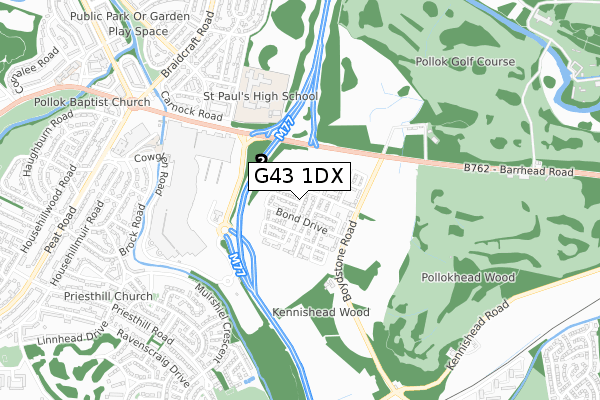 G43 1DX map - small scale - OS Open Zoomstack (Ordnance Survey)