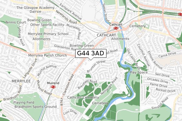 G44 3AD map - small scale - OS Open Zoomstack (Ordnance Survey)