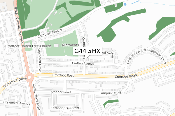 G44 5HX map - large scale - OS Open Zoomstack (Ordnance Survey)