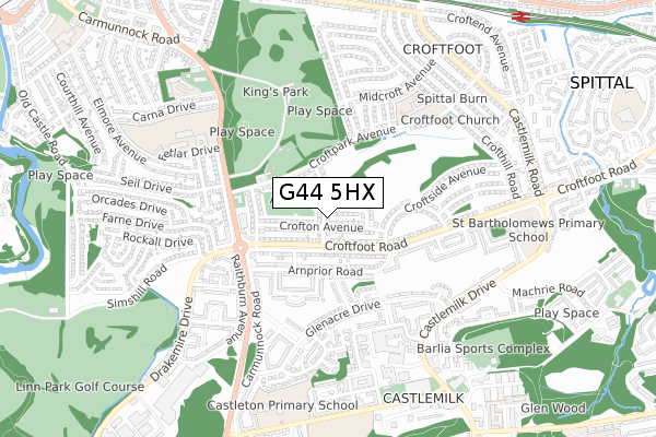 G44 5HX map - small scale - OS Open Zoomstack (Ordnance Survey)