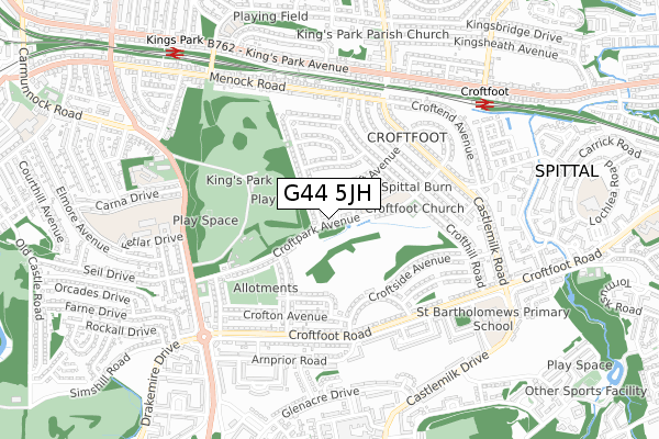 G44 5JH map - small scale - OS Open Zoomstack (Ordnance Survey)