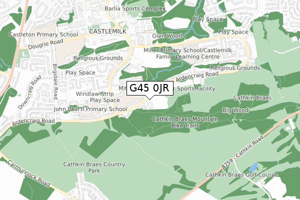 G45 0JR map - small scale - OS Open Zoomstack (Ordnance Survey)