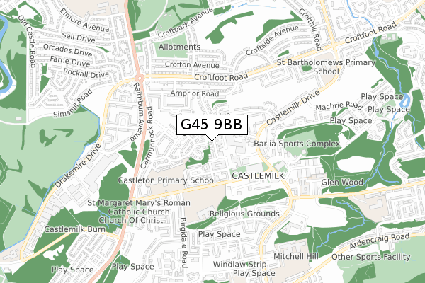 G45 9BB map - small scale - OS Open Zoomstack (Ordnance Survey)