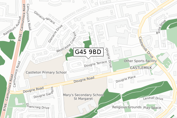 G45 9BD map - large scale - OS Open Zoomstack (Ordnance Survey)