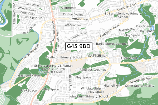 G45 9BD map - small scale - OS Open Zoomstack (Ordnance Survey)