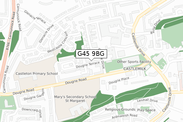 G45 9BG map - large scale - OS Open Zoomstack (Ordnance Survey)