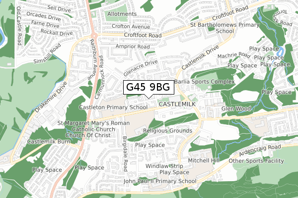 G45 9BG map - small scale - OS Open Zoomstack (Ordnance Survey)