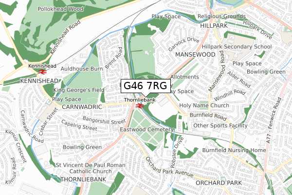 G46 7RG map - small scale - OS Open Zoomstack (Ordnance Survey)